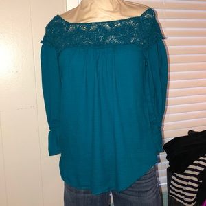 Teal lace accented top